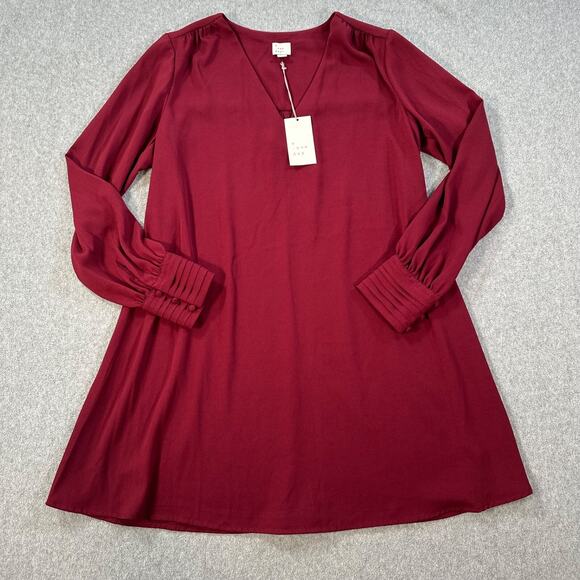 A. New Day Long Sleeve Mini Shift Dress Women's Medium Burgundy V-Neck New - Picture 1 of 8